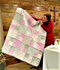 Pink and Gray Fast and Easy Rag Quilt Pattern Designed by Lenie Bosman. NEW