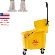 Mop Bucket with 2 Pack Mop Head Side Press Wringer 38 Quart