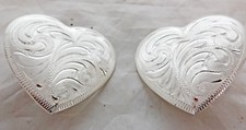 Pair Heart Conchos Hansen Western Gear Silver Plate Horse Tack Bridle Loop Backs