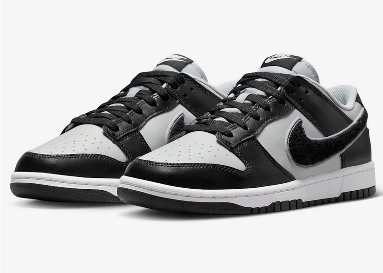Nike Dunk Low Chenille Swoosh Black Grey Fog - Image 2 of 4