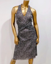 Michael Kors Gray Black Animal Leopard Print Halter Midi Dress Size S
