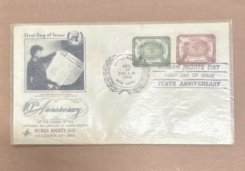 United Nations Human Rights Day 10th Anniversary First Day Cover 3c 8c 1958