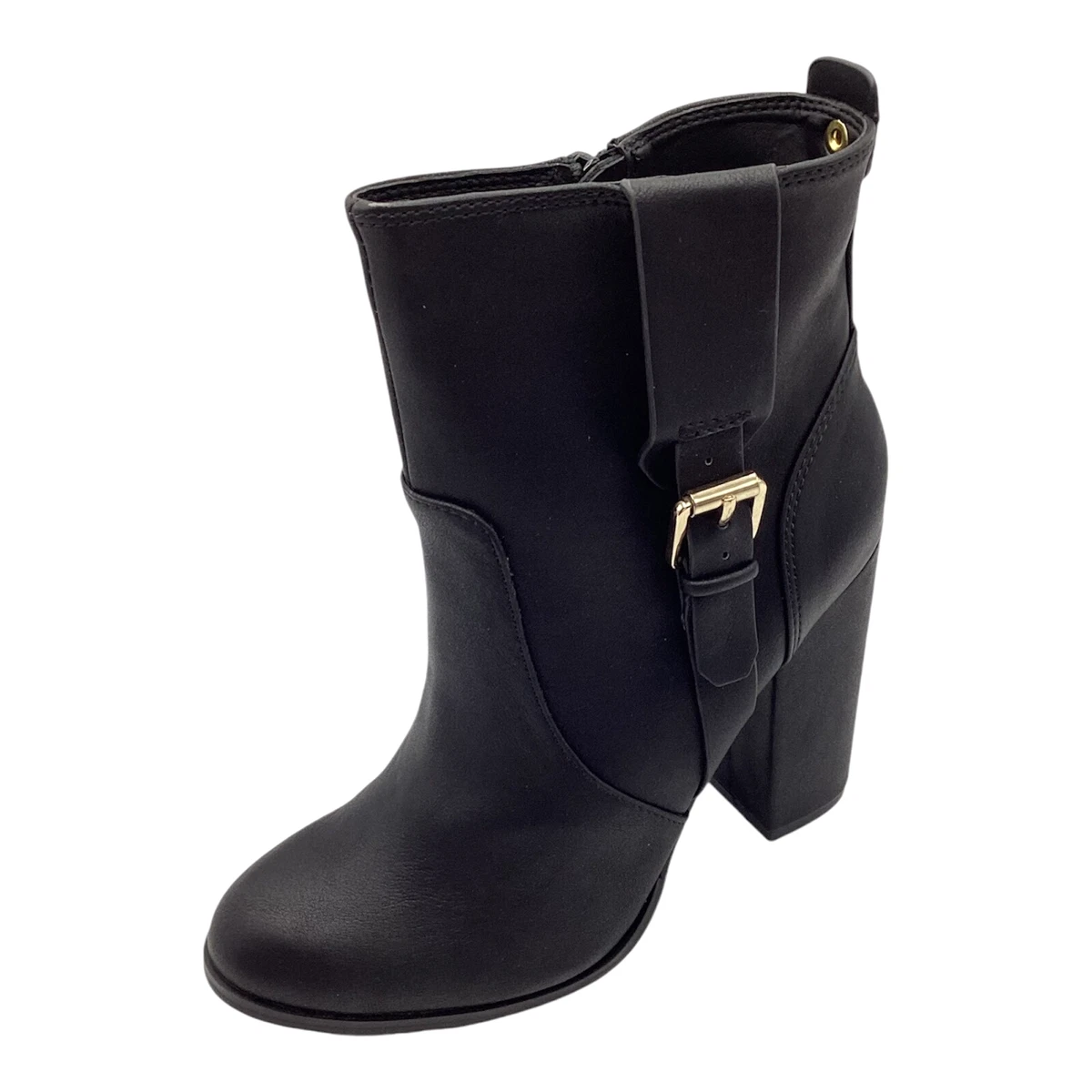 Anne Michelle Mujer Botines UK 3 Negro Imitación Cuero Bloque Tacón Hebilla Correa