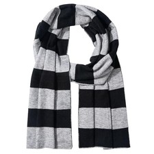 Black and Gray Striped Knit Scarf for Men, Soft Cashmere-Feel Acrylic Winter