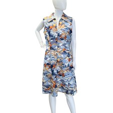John Abbott Vintage 70s Floral Print Sleeveless Zip Front Midi Dress Polyester