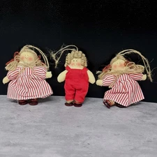 Folk Art Christmas Ornaments Children Button Dolls Yarn Hair Homemade Clothing