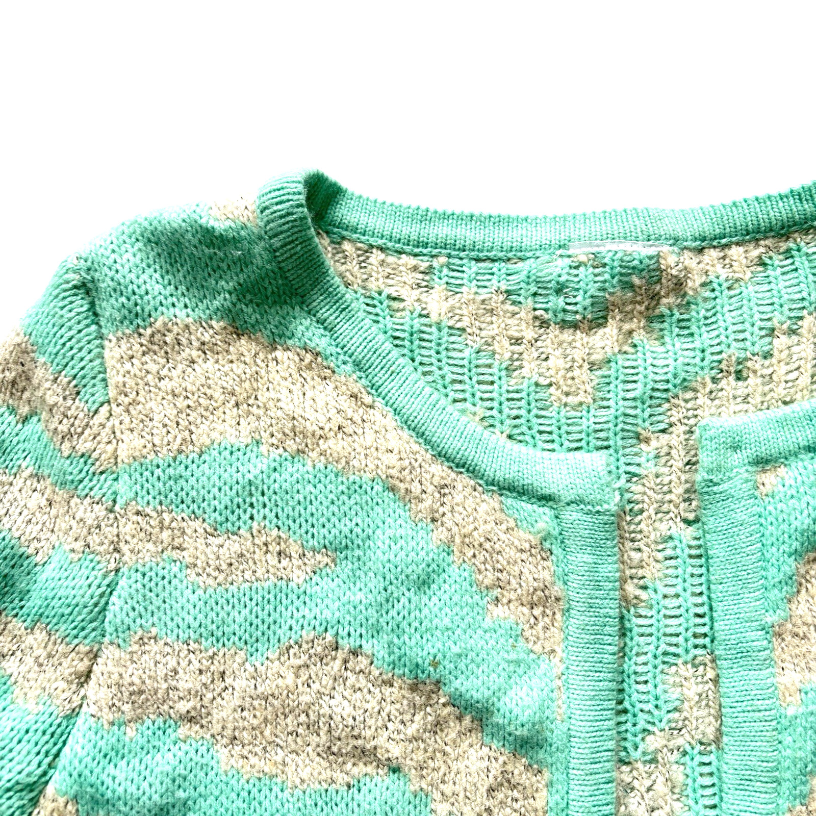 Womens Vintage 80s Cardigan Beige Aqua Striped Retro Indie Boho 10 image 3
