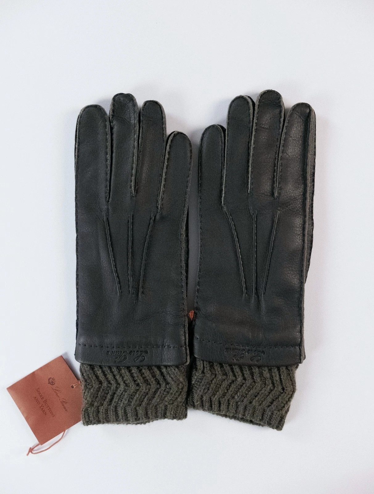 (NO CUSTOMS TAX) LORO PIANA green deer leather & baby cashmere gloves Medium