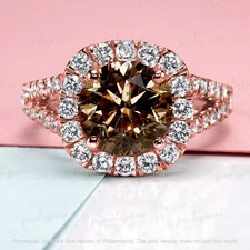 2Ct Round Lab-Created Chocolate Diamond Engagement HaloRing 14K Rose Gold Plated