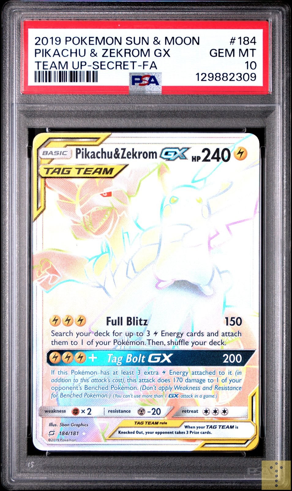 Pikachu & Zekrom Gx 184/181 Secret Team Up Pokemon PSA 10