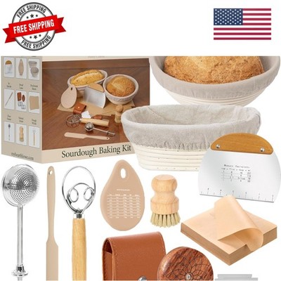 Sourdough Baking Kit Complete Starter Set with Banneton Proofing Basket Bread...