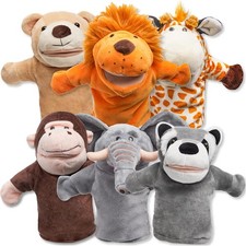 Plush Safari Woodland Animal Hand Puppets with Working Mouth 6 Pack