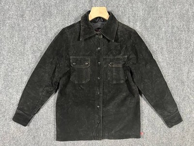 Vintage Y2K Roxy Black Suede Leather Button Up Shirt Jacket Women's Size S
