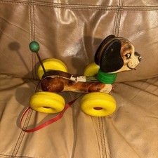 VTG Fisher Price Wobbles dog wooden beagle pull toy Original 1964 