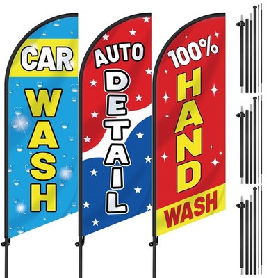 Feather Flag Banner 3 Pcs Car Wash Sign Advertising Pole Kit Weatherproof Flags