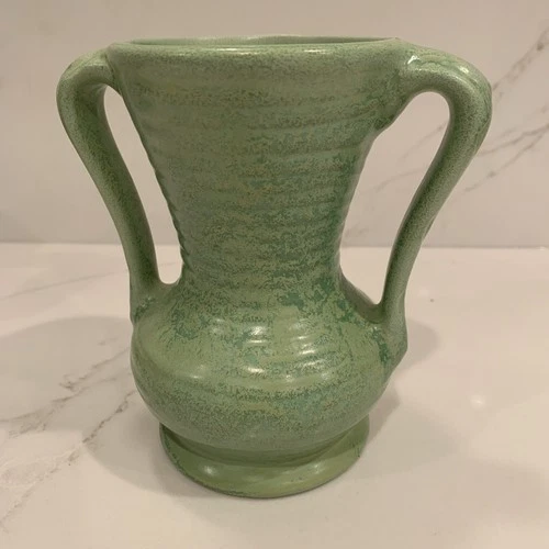 Vintage Pale Matte Green Two-handled,  Vase- Possibly Haeger- Unmarked