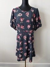 Loft Outlet Women's 14 Gray Floral Short Sleeve Dress For And Flare NWOT