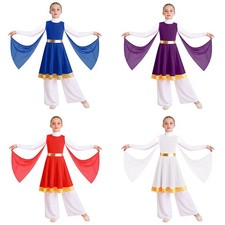 Kids Girls Dress Competitions Robe Dancewear Costume Back Praise Tunic Dance