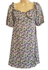 Green Floral Tea Dress UK 8 Puff Sleeve Mini Dress Made In UK
