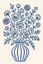 Luxury Boho Floral Wall Art Print: Blue Flower Poster