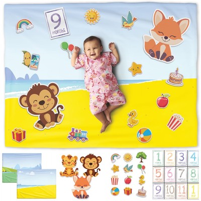 Baby Milestone Monthly Kit + Reversible Blanket 67''x60'' Washable & Dryable/Ba...