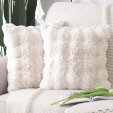MADIZZ 2 Pack Thick Plush Wool Throw Pillow Covers 22x22" Cream Soft Neutral