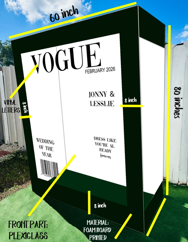 Cabina de fotos de revista de 6,3 pies por 5,4 pies, revista tamaño real, revista personalizada, Vogue Foto 3 de 4