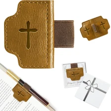 BygoneMark Personalized Magnetic Leather Bookmark with Pen Holder - Custom Name