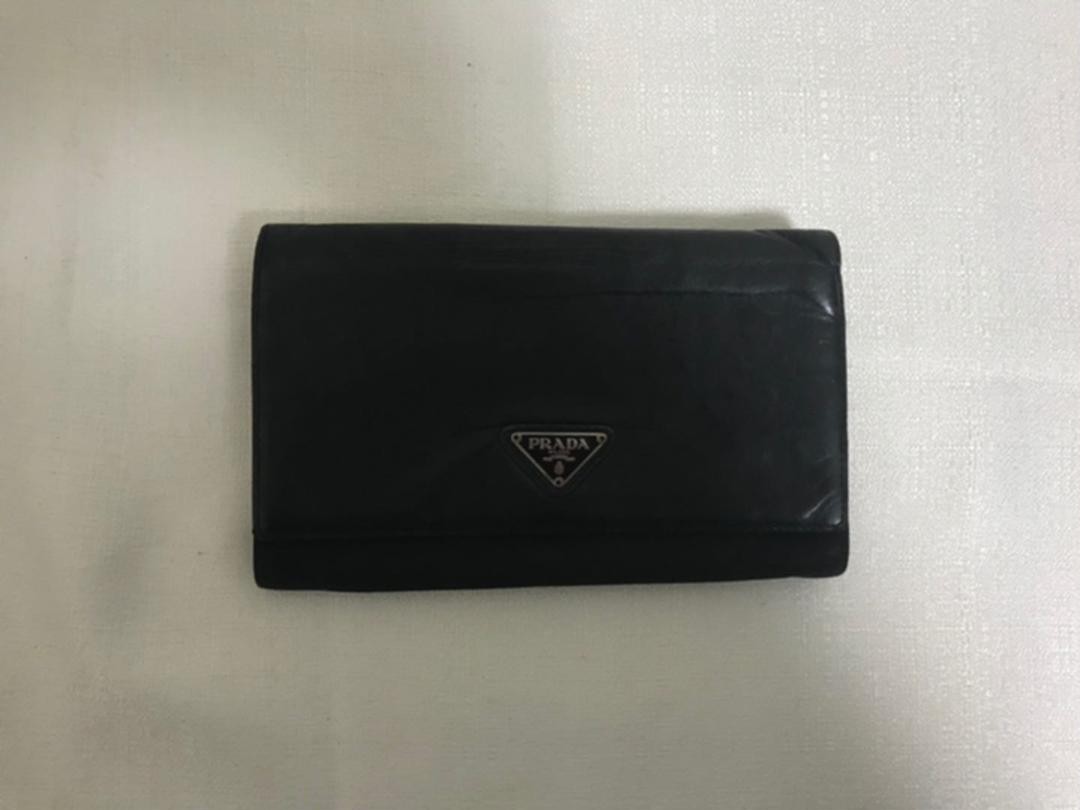 Prada Black Leather Nylon Bifold Long Wallet for Men Business Style