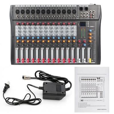 110-220V Pro 12 Channel Power Mixer Audio Mixing Console 16 DSP w/USB Bluetooth
