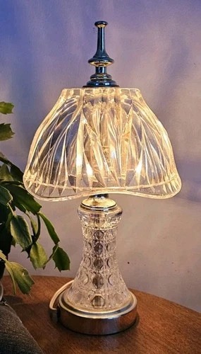 Vintage MCM Cut Lead Crystal Boudoir Vanity Table Light Lamp Works Federal Glass
