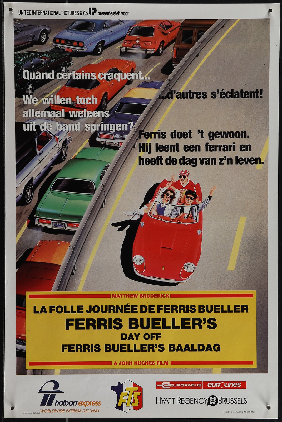 Ferris Bueller's Day Off Original Vintage Belgian  Movie Poster, 14.5