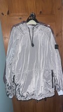 Stone Island Men's Silver Hooded Nylon Windbreaker Smock Zip Logo 3XL
