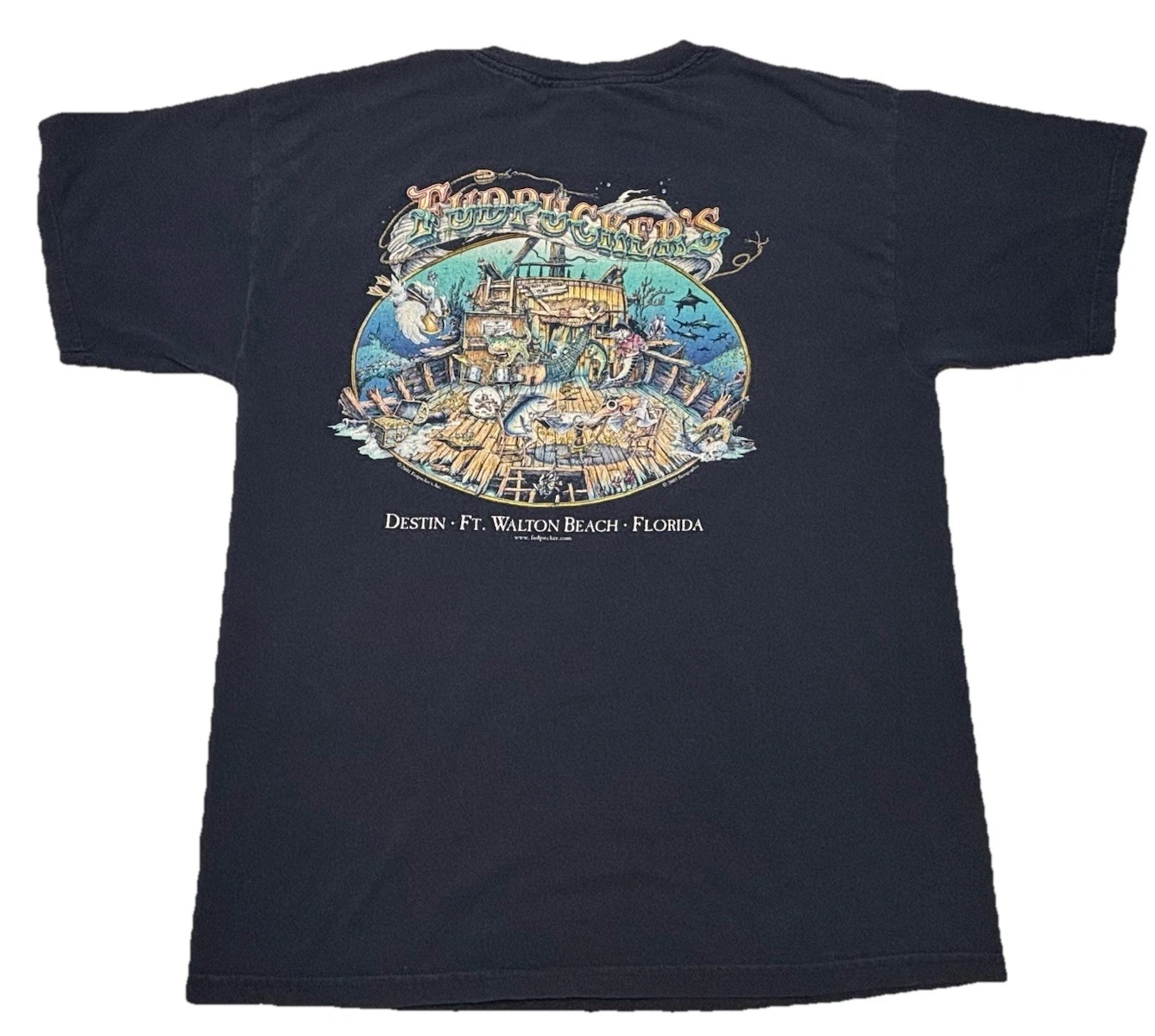 VTG Y2K Fudpucker’s Destin Florida Graphic T Shirt Fishing Bar Tee Men’s L 2001