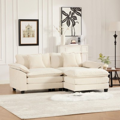 81.9'' Chenille Fabric Loveseat Sectional Sofa Cloud Sofa 2 Seater +Ottoman Beige