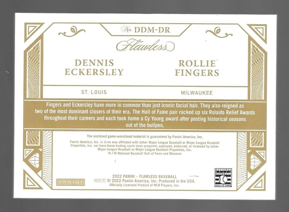 Dennis Eckersley Rollie Fingers 2022 Panini impecable doble reliquias parche 12/15 💲 Foto 3 de 3