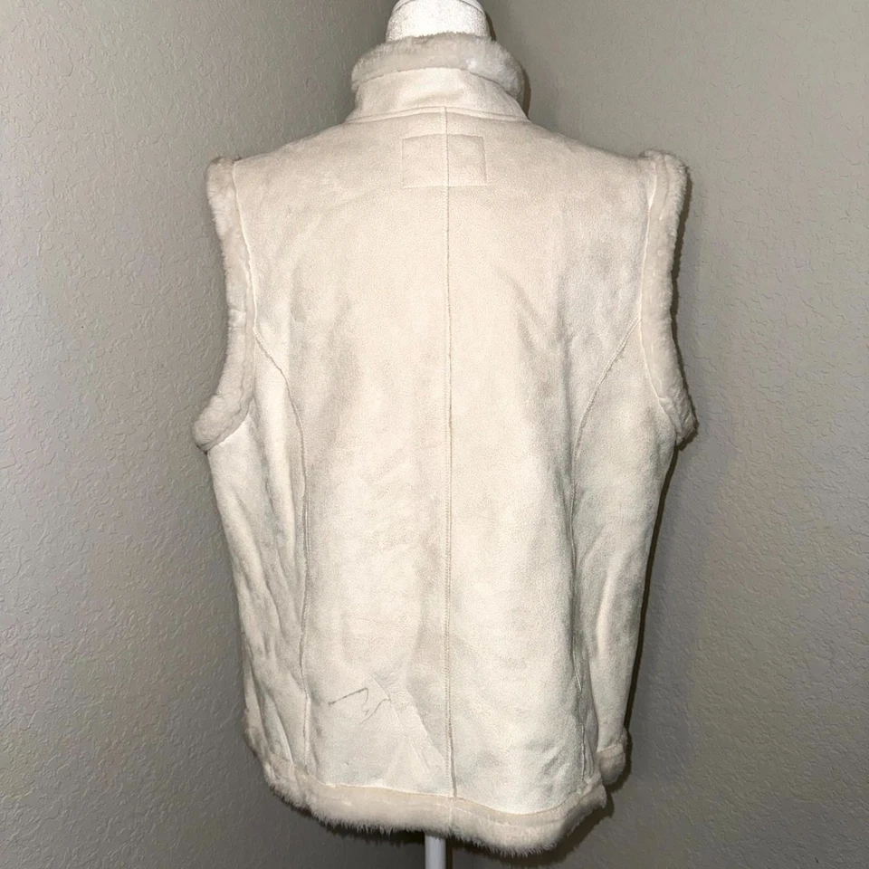 Chaleco de gamuza sintética Jaclyn Smith para mujer XL forrado de lana crema cremallera completa ribete de piel Foto 3 de 4