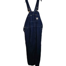 Carhartt Denim Bib Overalls Mens Size 46x32 Dark Wash Workwear Western R07 DST