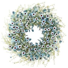 Daisy Wreath 24 Inch Spring Summer Fake Silk Floral Wreath with Green Blue