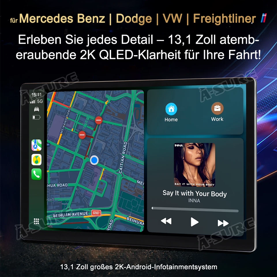 13.1" 4+64GB Android 14 Autoradio Carplay Navi Für Mercedes Benz Sprinter B906 - Bild 2 von 4