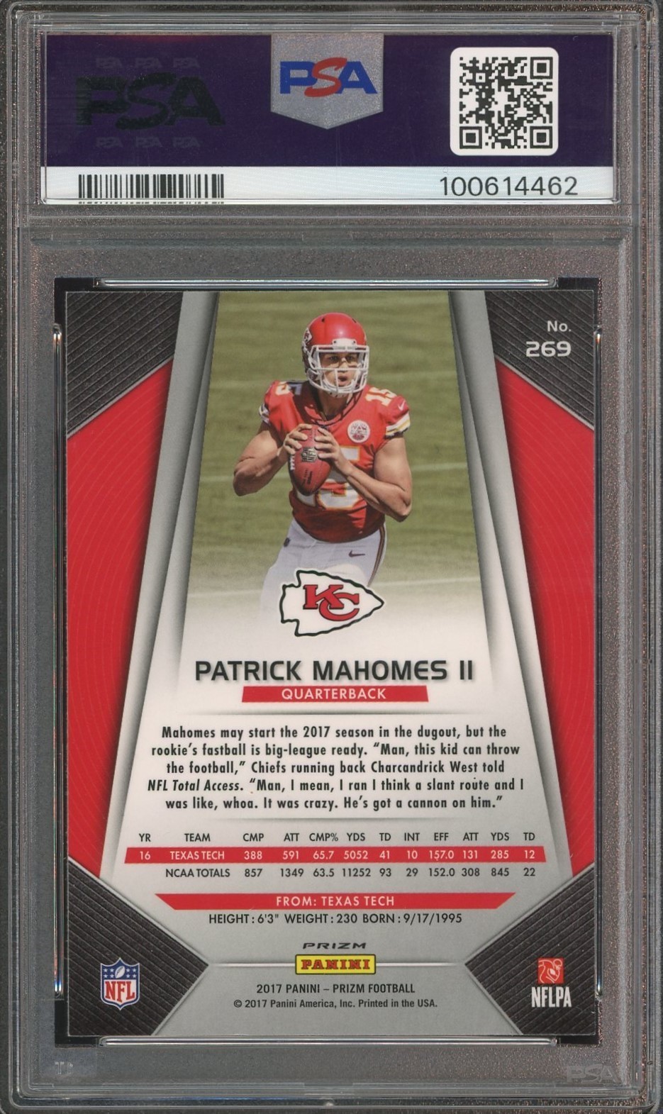 2017 Panini Prizm Silver #269 Patrick Mahomes RC Rookie PSA 9/10 Auto MINT view 2