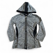 Bebe Sport Women s Ruched Full Zip Hoodie Sweatshirt Sz XS Heather Grey Black