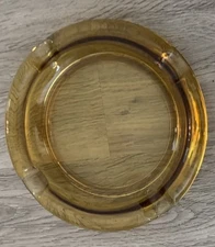 Vintage Brown Amber 8" Round Glass Cigar/ Cigarette Ashtray  MCM