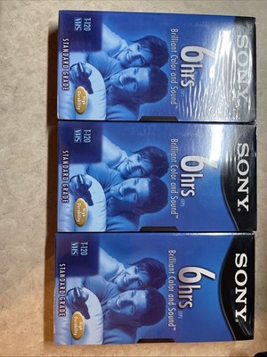 3 Pack Sony T-120 Blank VHS Tape 6 Hours. New Sealed. Lot of 3 Sold Together.