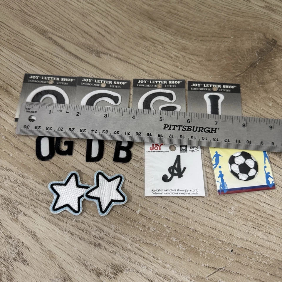 Small Embroidered Patch Lot - Joy Letter Shop- Letters, Stars, Soccer Ball - Image 2 of 3