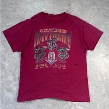 90s Vintage Harley Davidson Distressed Repaired Red T Shirt Size L