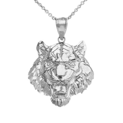 Roaring Tiger Pendant Necklace in .925 Sterling Silver (Large)