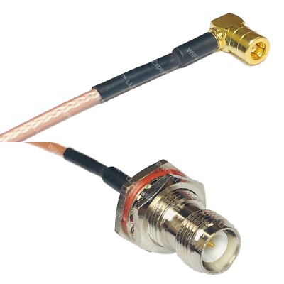 RG316 SMB FEMALE ANGLE to RP-TNC FEMALE BULKHEAD RF Cable Rapid-SHIP LOT