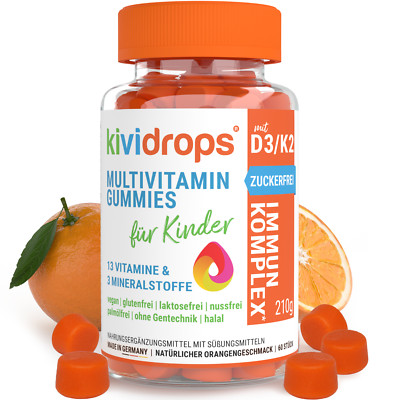 kividrops Vitamine Kinder Gummies D3 K2 Zuckerfrei Vegan Halal Kids Immunsystem