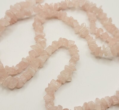 Rose Quartz Stone Necklace Pink beaded Long Chip 34  Bohemian